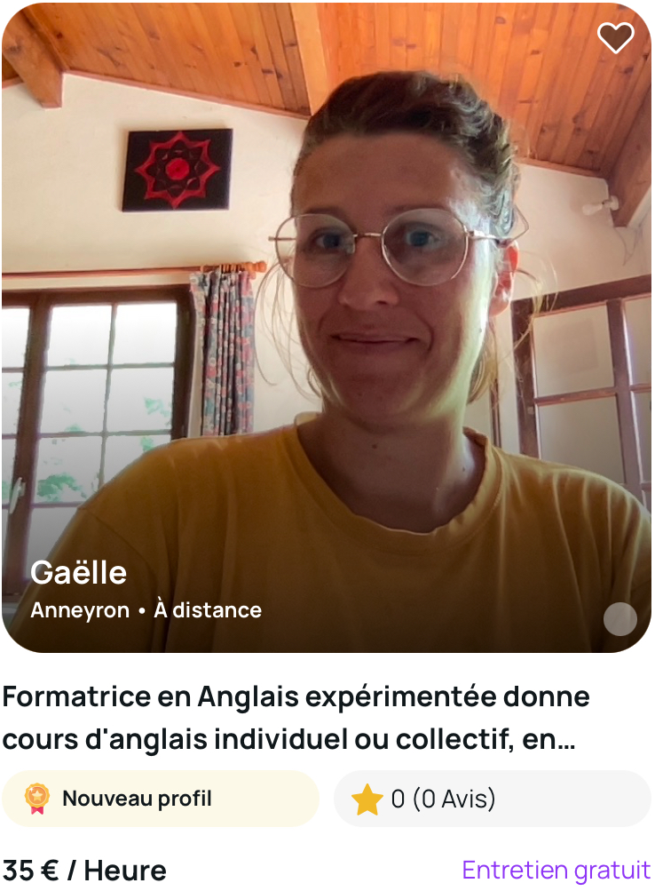 Gaëlle, coach d'anglais sur Eddwin, propose de vous accompagner dans votre apprentissage d'anglais sur Anneyron ou à distance