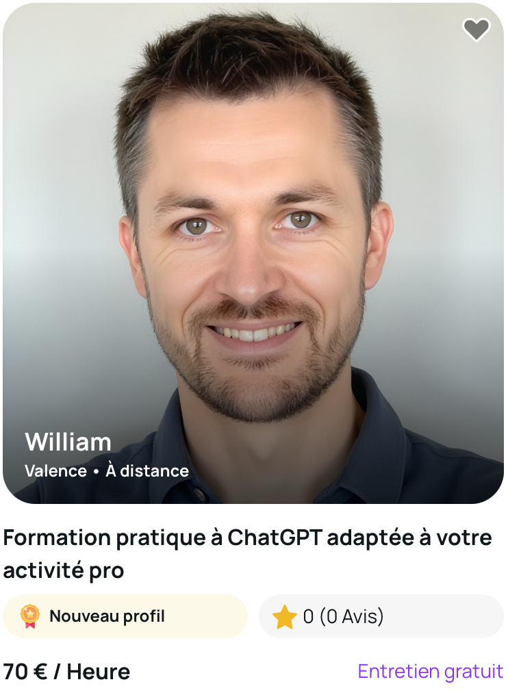 William, formateur IA sur Valence, propose de former en présentiel et à distance à ChatGPT. William est ambassadeur Eddwin.